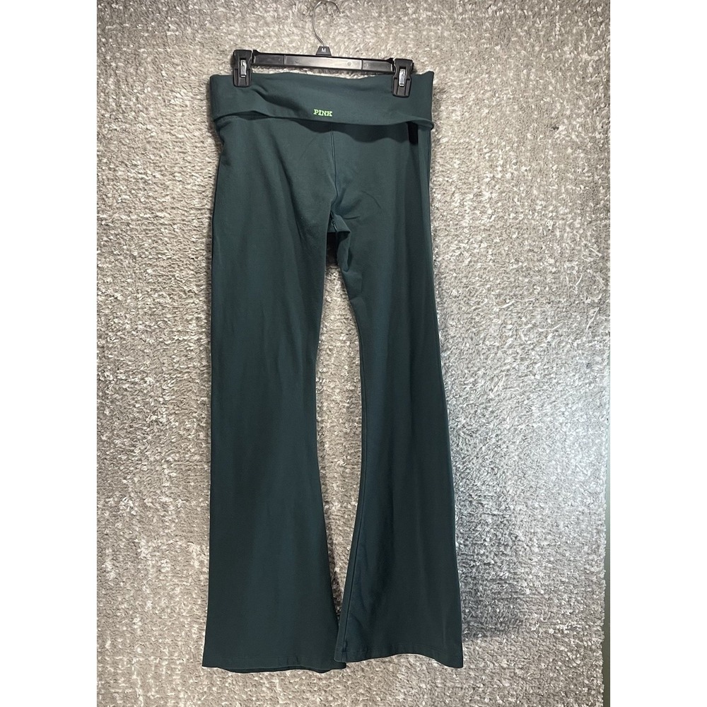 Victoria's Secret Pink Fold Over Yoga Pants Flare Green M Short Logo Y2K